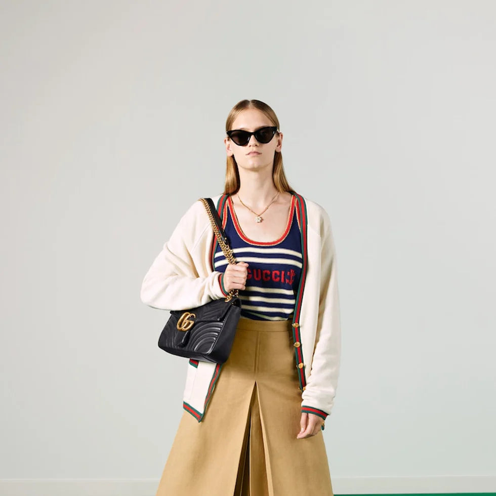 GUCCI Quilted Gg Marmont Pattern Shoulder Bag